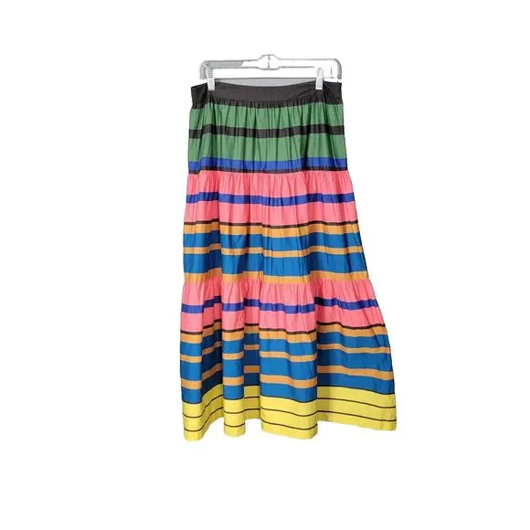 STAUD Skirt Sz 10 Formentera Stripe Sea Midi Cotton Striped Summer - Picture 3 of 17